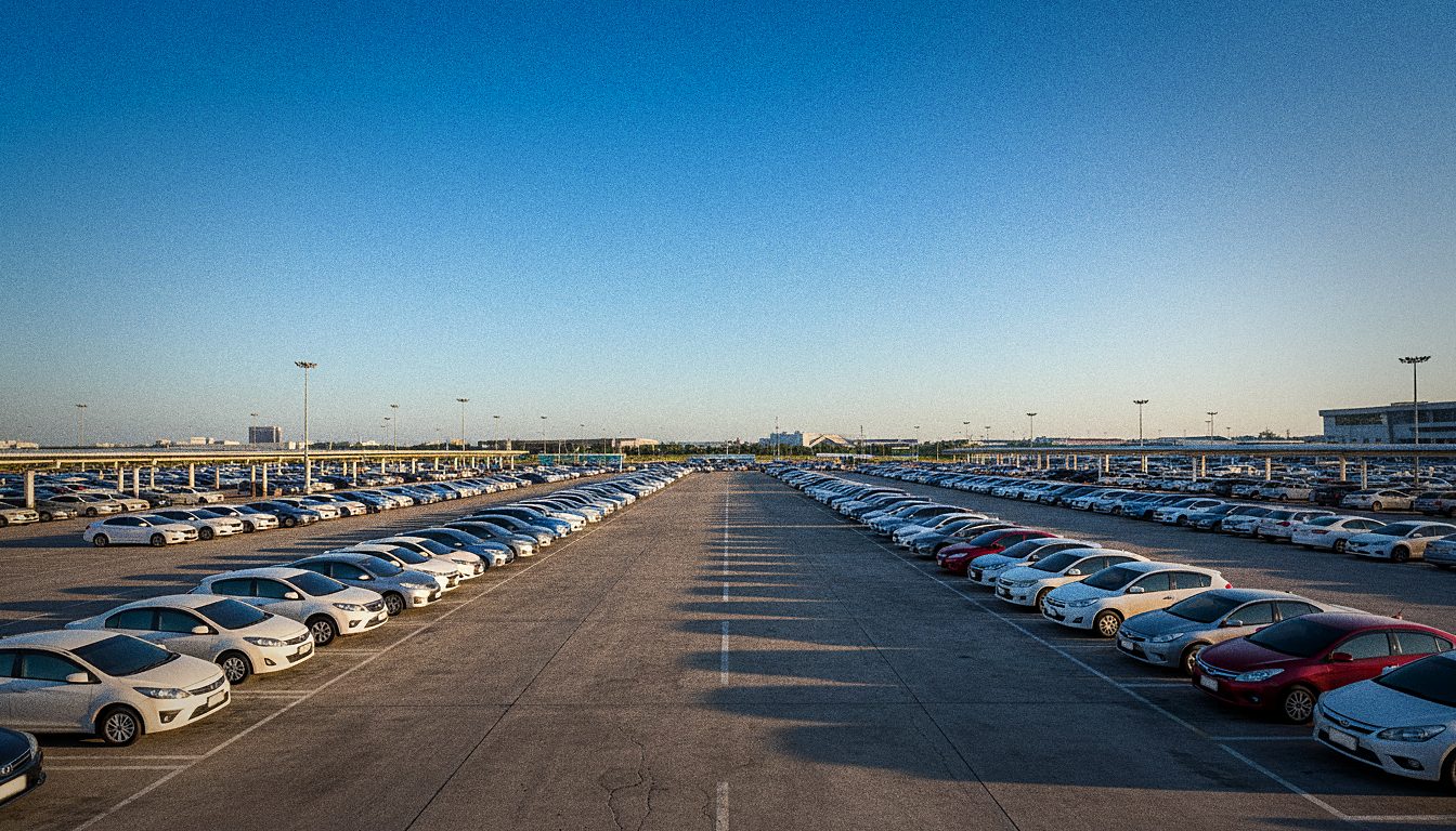 Traveller collecting rental car keys at an airport counter